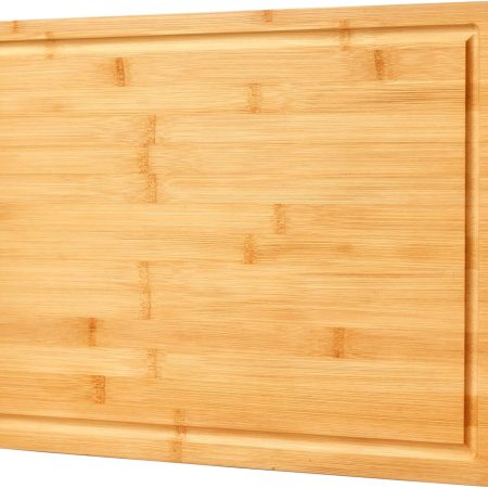 Bamboo Cutting Board for Kitchen, 18" Large Wood Charcuterie Cheese Board, Wooden Chopping Block with Side Handles and Juice Grooves